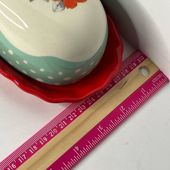 The Pioneer Woman Flea Market Butterfly Butter Dish Floral Red Yellow Stoneware - Picture 4 of 6